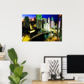 Chicago Skyline Nightime Poster (Thuiskantoor)