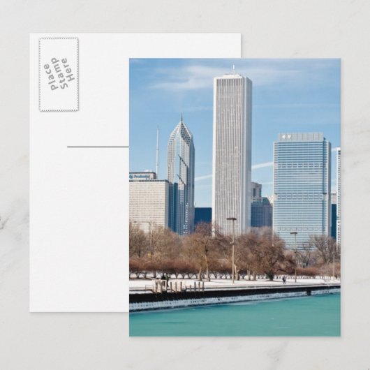 Chicago skyline over bevroren meer Michigan Briefkaart (Voorkant / Achterkant)