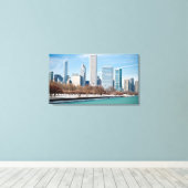 Chicago skyline over bevroren meer Michigan Canvas Afdruk (Insitu (Houten vloer))