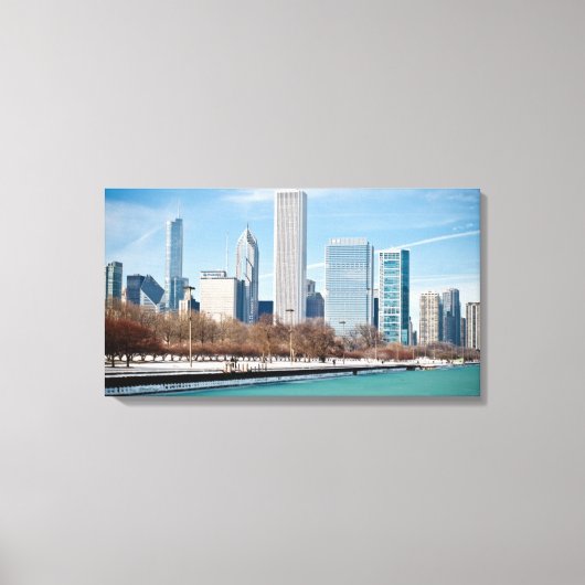 Chicago skyline over bevroren meer Michigan Canvas Afdruk (Voorkant)
