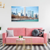 Chicago skyline over bevroren meer Michigan Canvas Afdruk (Insitu (Woonkamer))