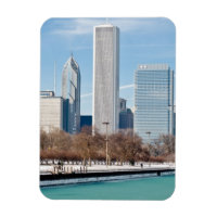 Chicago skyline over bevroren meer Michigan