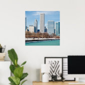 Chicago skyline over bevroren meer Michigan Poster (Thuiskantoor)