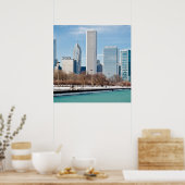Chicago skyline over bevroren meer Michigan Poster (Keuken)