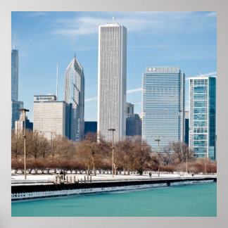 Chicago skyline over bevroren meer Michigan Poster