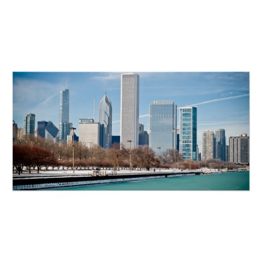 Chicago skyline over bevroren meer Michigan Poster (Voorkant)