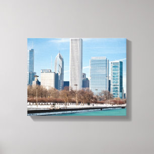 Chicago skyline over het bevroren meer van Michiga Canvas Afdruk