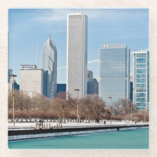 Chicago skyline over het bevroren meer van Michiga Glazen Onderzetter