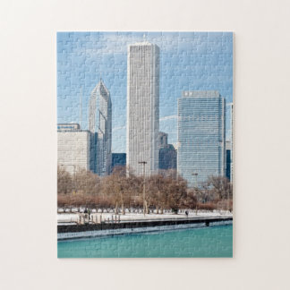 Chicago skyline over het bevroren meer van Michiga Legpuzzel