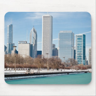 Chicago skyline over het bevroren meer van Michiga Muismat
