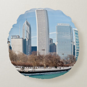 Chicago skyline over het bevroren meer van Michiga Rond Kussen