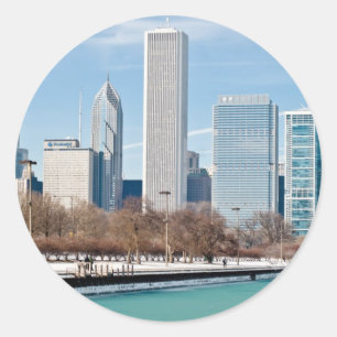 Chicago skyline over het bevroren meer van Michiga Ronde Sticker