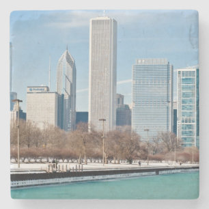 Chicago skyline over het bevroren meer van Michiga Stenen Onderzetter