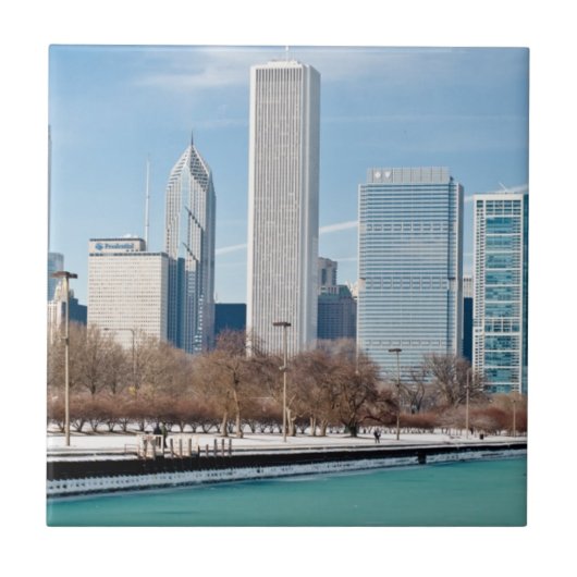 Chicago skyline over het bevroren meer van Michiga Tegeltje (Voorkant)