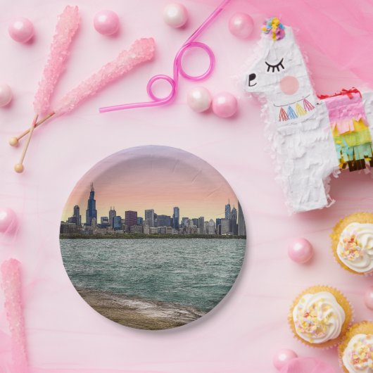 Chicago Skyline Painterly Papieren Bordje (Feest)