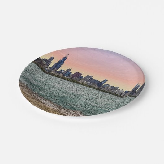 Chicago Skyline Painterly Papieren Bordje (Gekanteld)