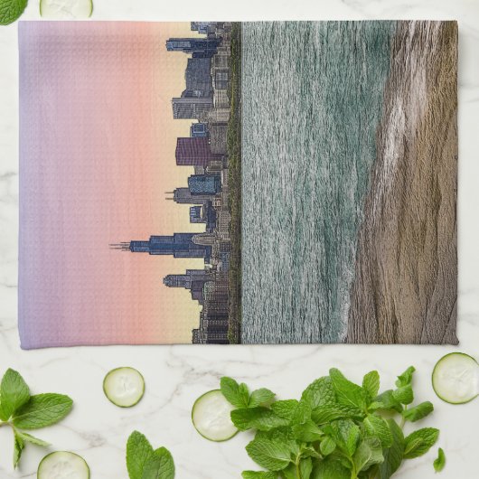 Chicago Skyline Painterly Theedoek (Gevouwen)