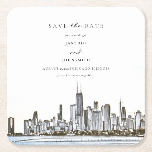 Chicago Skyline Papieren Onderzetter Save the Date