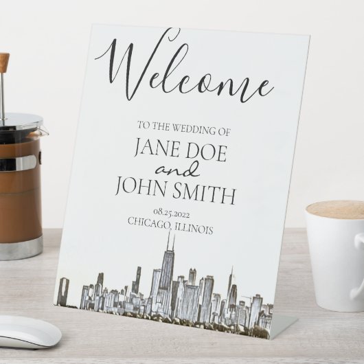 Chicago Skyline Pedastal Sign Reclamebord Met Voetstuk (Insitu)