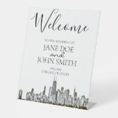 Chicago Skyline Pedastal Sign Reclamebord Met Voetstuk (Voorkant)