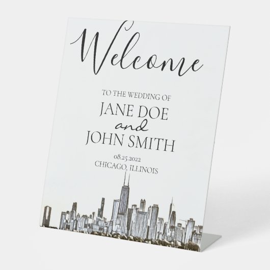 Chicago Skyline Pedastal Sign Reclamebord Met Voetstuk (Voorkant)