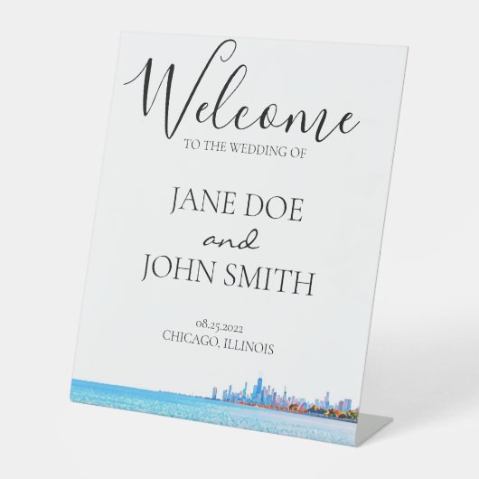 Chicago Skyline Pedastal Sign Reclamebord Met Voetstuk (Voorkant)