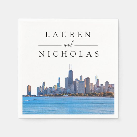 Chicago Skyline Personalized Wedding Napkins Servet (Voorkant)