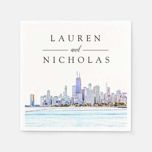 Chicago Skyline Personalized Wedding Napkins Servet (Voorkant)