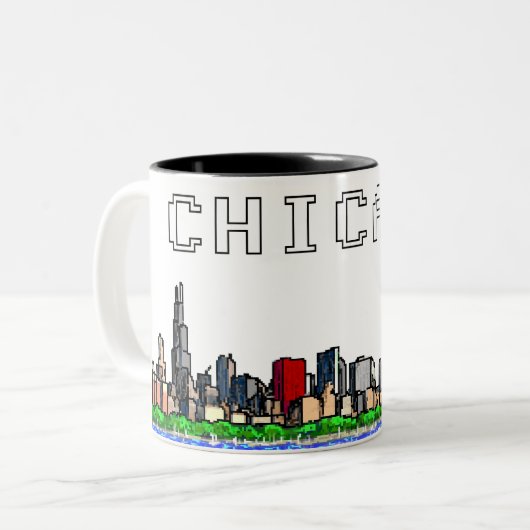 Chicago Skyline Pixel Art Coffee Mok (Voorkant links)