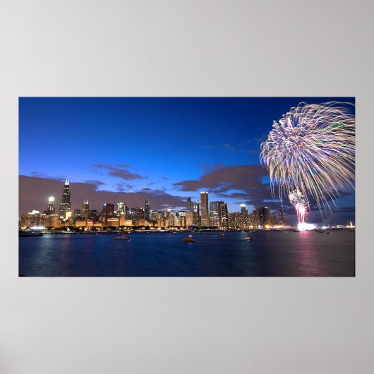 Chicago Skyline Poster w/Fireworks (Voorkant)