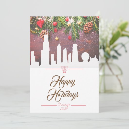 Chicago skyline Prettige feestdagen wenskaart Kaart (Staand voorkant)