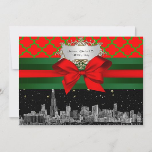 Chicago Skyline, Red Green Quatrefoil mas Kaart (Voorkant)