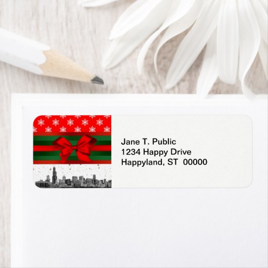 Chicago Skyline Red Snowflake kerst Etiket (Insitu)