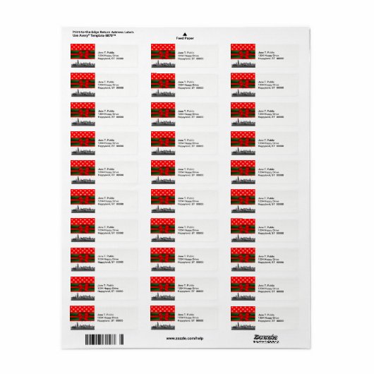 Chicago Skyline Red Snowflake kerst Etiket (Full Sheet)