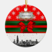Chicago Skyline Red Snowflake kerst Keramisch Ornament (Voorkant)