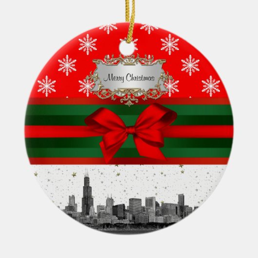 Chicago Skyline Red Snowflake kerst Keramisch Ornament (Voorkant)
