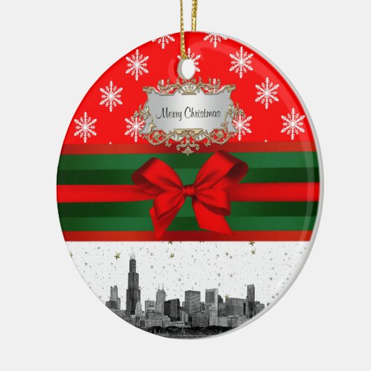 Chicago Skyline Red Snowflake kerst Keramisch Ornament (Links)