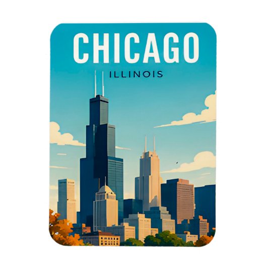 Chicago Skyline Reflecties Magneet (Verticaal)