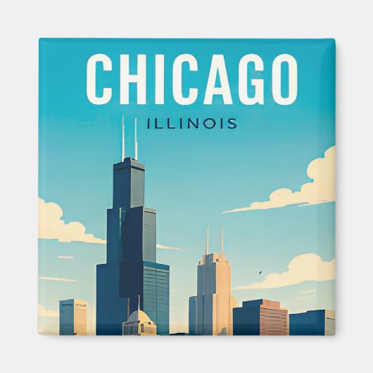 Chicago Skyline Reflecties Magneet (Voorkant)