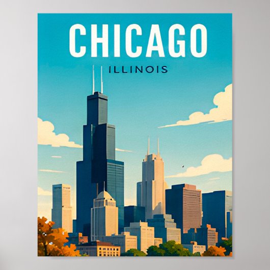 Chicago Skyline Reflecties Poster (Voorkant)
