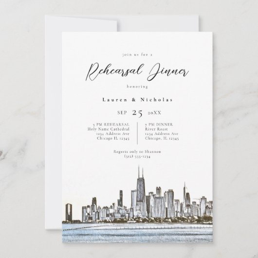 Chicago Skyline Rehearsal Dinner Invitation Kaart (Voorkant)