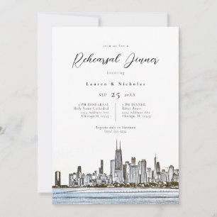 Chicago Skyline Rehearsal Dinner Invitation Kaart