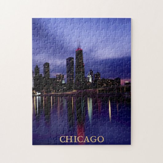 Chicago Skyline River Light Reflection in Dusk Legpuzzel (Verticaal)
