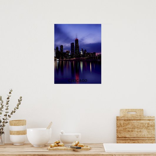 Chicago Skyline River Light Reflection in Dusk Poster (Keuken)