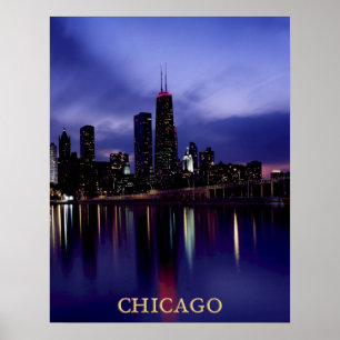 Chicago Skyline River Light Reflection op Dusk Pos Poster