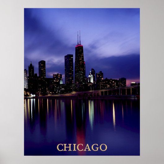 Chicago Skyline River Light Reflection op Dusk Pos Poster (Voorkant)
