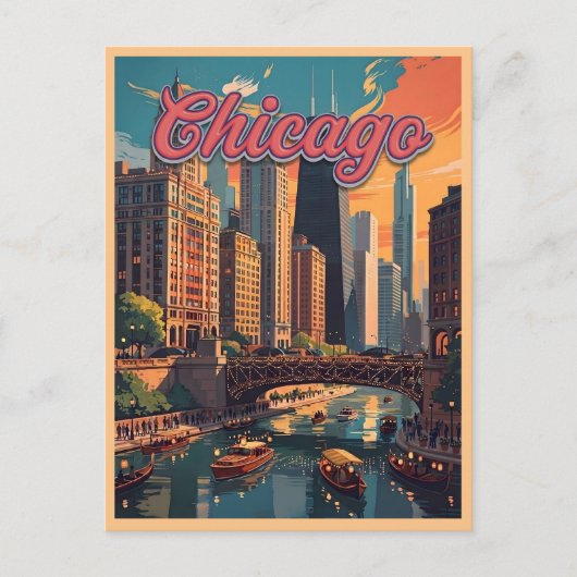 Chicago Skyline Rivierfront Briefkaart (Voorkant)