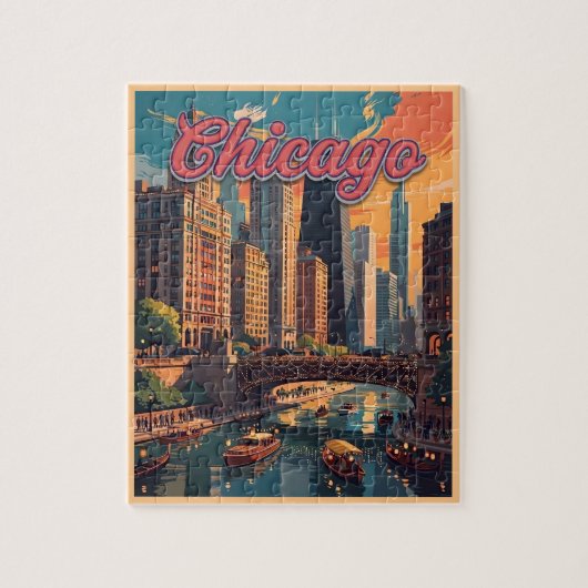 Chicago Skyline Rivierfront Legpuzzel (Verticaal)