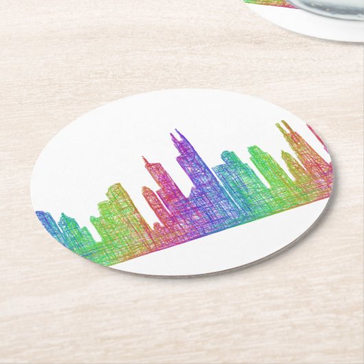 Chicago skyline ronde kartonnen onderzetter (Gebogen)