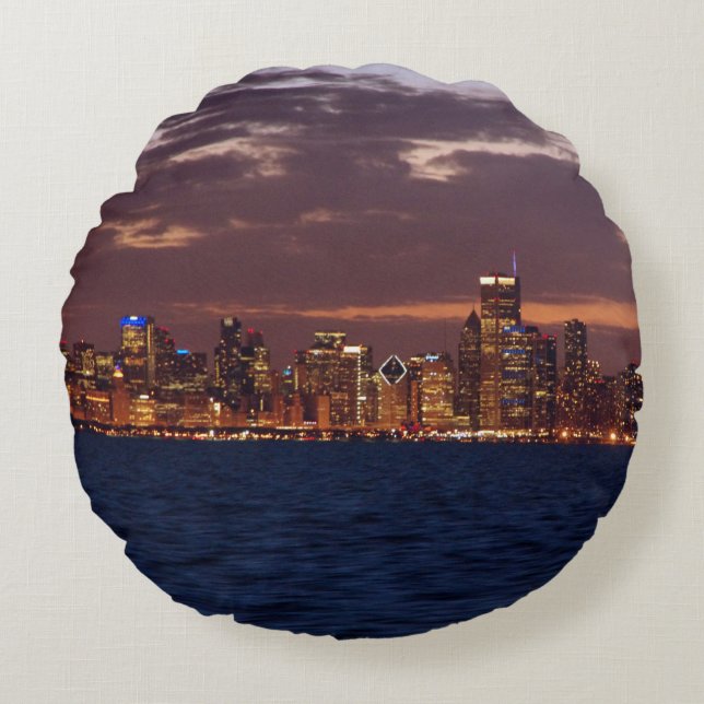 Chicago Skyline round pillow Rond Kussen (Voorkant)